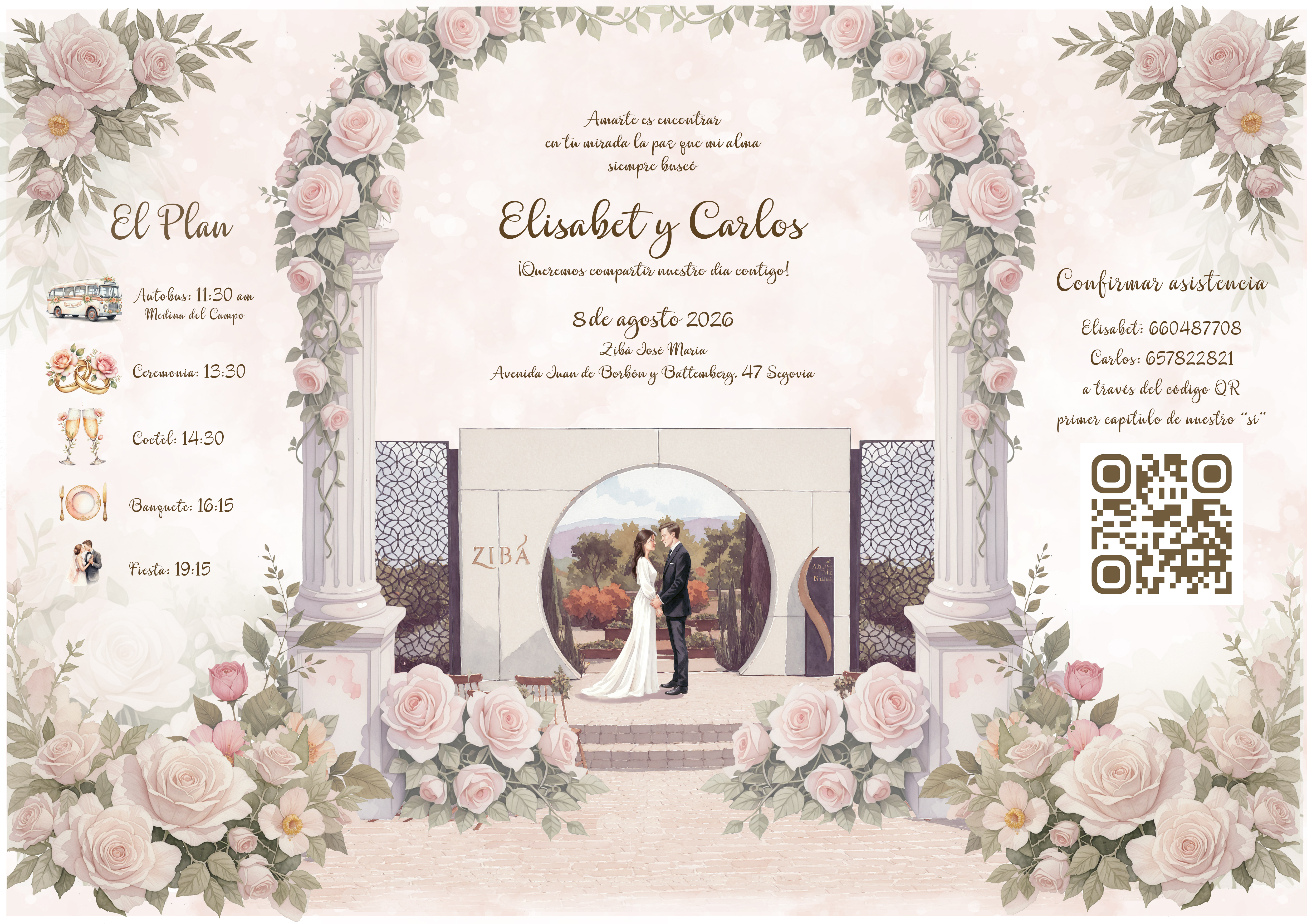 Invitación de boda de Elisabet y Carlos — Interior con todos los detalles